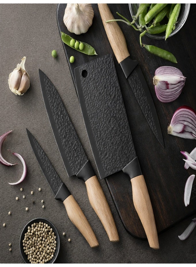 LIVVY 6-Piece Kitchen Knife Set with Holder - Professional Stainless Steel Chef Knives with Comfortable Wooden Handles and a Modern Storage Holder - For Home and Restaurant Usage. - Image 4